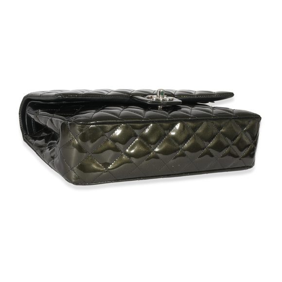Chanel Green Patent Stripe Medium Classic Flap - Picture 7 of 8